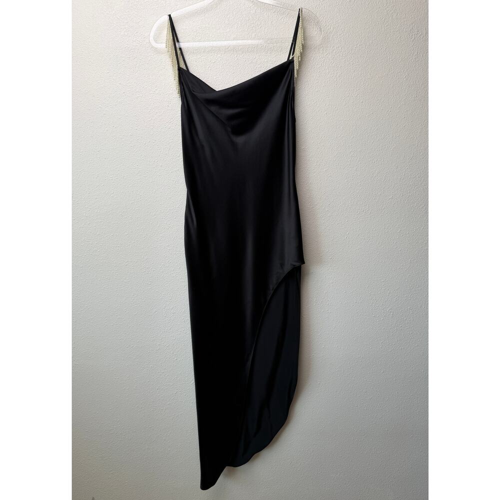 Fleur du Mal Black Silk Pearl Strap High Slit Midi Dress Size S - Picture 3 of 15